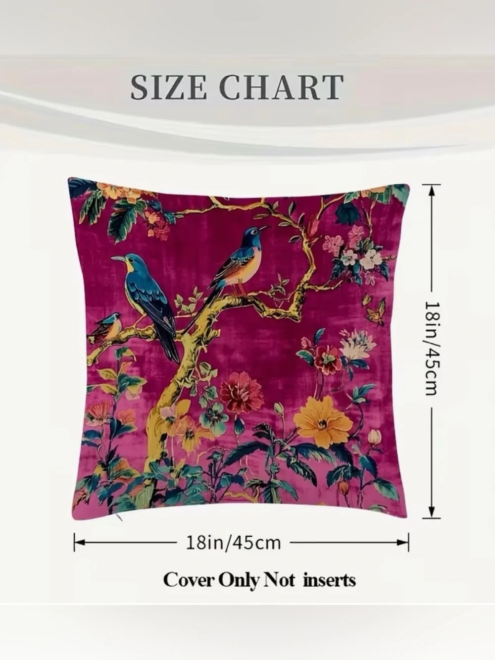 NWT Set of Two (2) Bird Floral Pillow Covers 18x18 Vintage Cottagecore Zipper